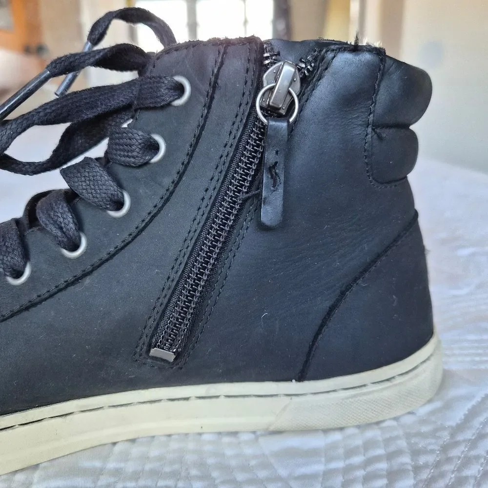 VGUC UGG Gradie Hi Top Lace-Up Zip Trainer Black Leather Shoes Boot Women 8